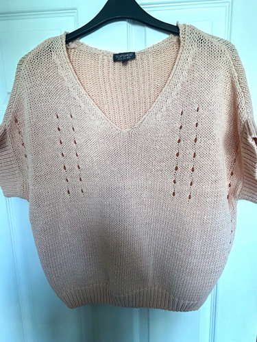 Topshop open knit pink neck - pink, v-neck