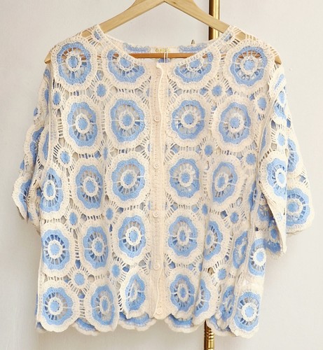 Crochet cardigan blue ivory - crochet,