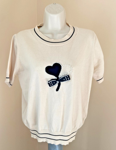 Cream short sleeve knit - cream,