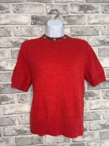 Red short sleeve jumper - short, beaded