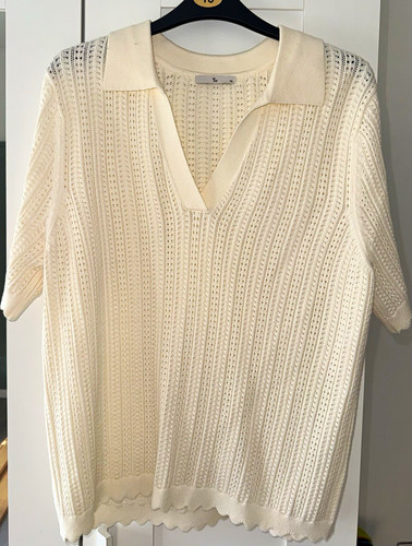 Cream open knit collared - cream, open-knit