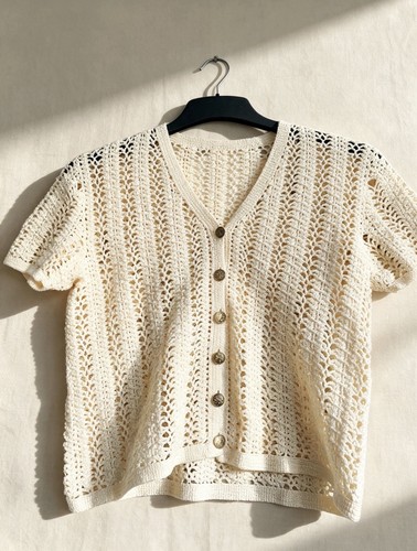 Cream crochet cardigan short - cream,