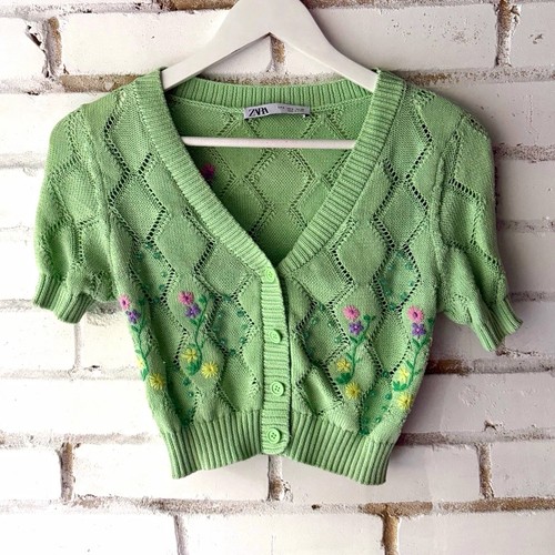 Zara green knit neck - green, floral