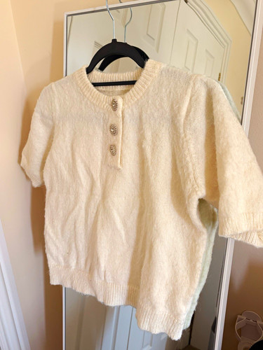 Cream knit short sleeve crew - knit,
