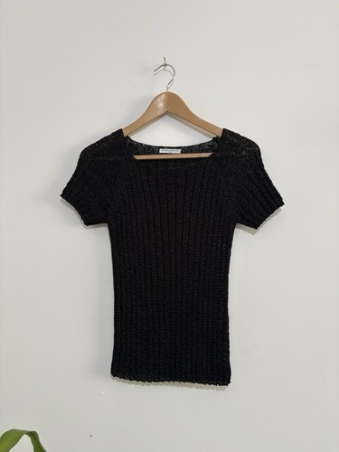 Black open knit textured short - knit,