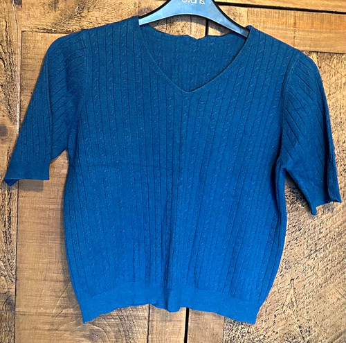 Women blue rib knit - blue, v-neck
