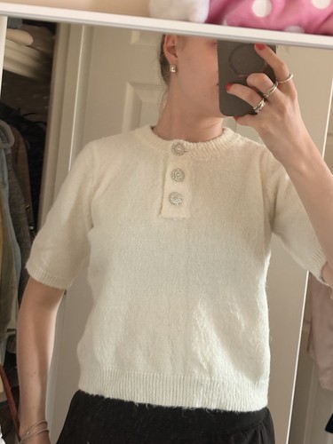 Cream knit short sleeve round - knit,
