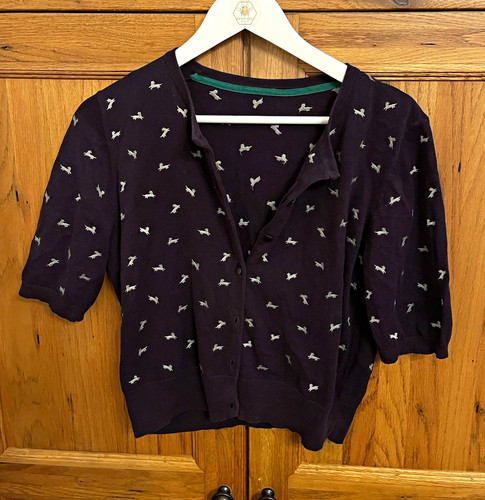 Navy knit dog print button - navy,