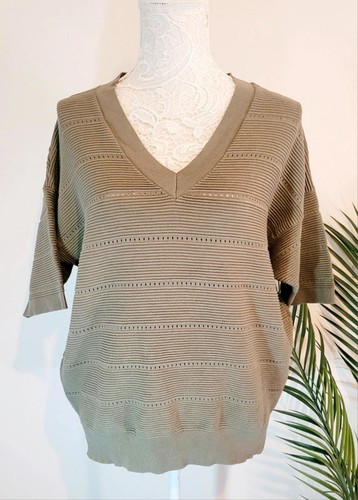 Khaki ribbed jumper v neck - jumper,