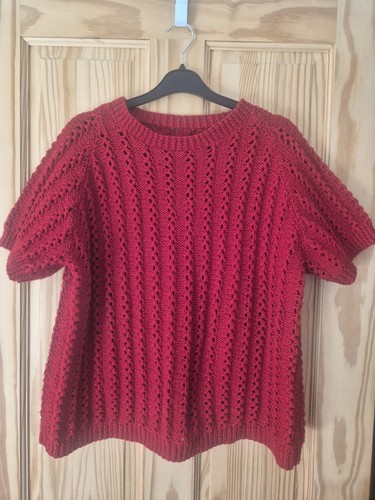 Handmade red open knit jumper - open,