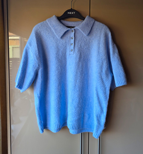 Blue soft knitted collared - blue,