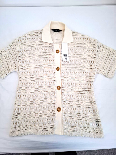 Cream open knit collared - cream, open-knit