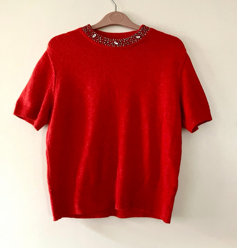 Red knit jumper - knit, crew