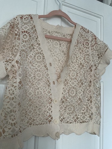 Cream crochet lace cardigan - crochet,