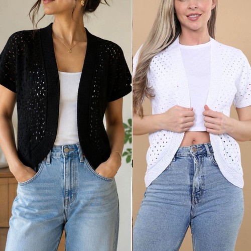 Ladies short sleeve - short, knitted